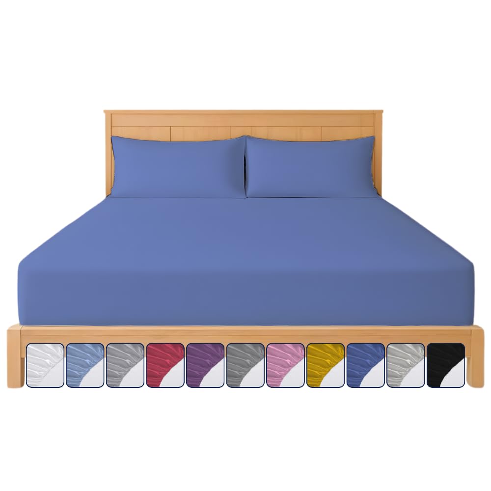 Fitted Sheet 40cm with Extra Deep Pockets - OEKO-TEX Certified Bed Sheet Single Size 90X190CM | Hotel Quality & Wrinkle Resistant | Brushed Microfibre Fitted Sheets (Navy Blue, Single 40 CM)