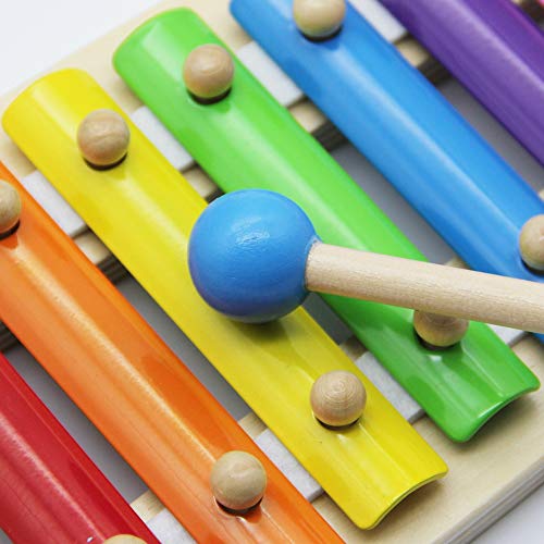 image for ATDAWN Wooden Shape Sorter Bus with Slide Out Xylophone, Wooden Musica