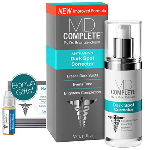 MD Complete DARK SPOT Corrector Improved Formula + Bonus RETINOL Vitamin C Serum + 3-Day BOOSTER Pack, active ingredient Hydroquinone 2% also with Niacinamide, Cranberry Seed Oil, and Borage Seed Oil