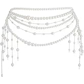 Multilayer Pearl Tassel Waist Chain Trendy Flower Waistband White Pearl Body Chain Flower Long Tassel Pendant Waist Chain Wedding Bridal Dress Belt for Women