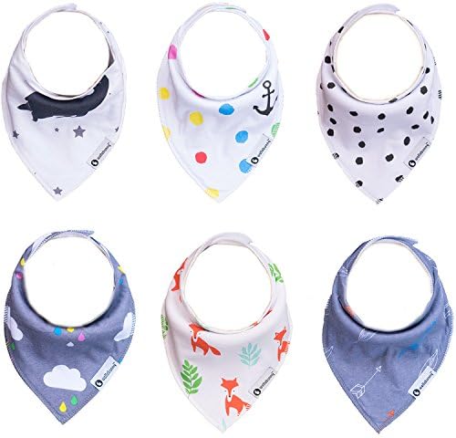 BABY BANDANA DROOL BIBS WITH SNAPS, Unisex 6-Pack Gift Set for Drooling and Teething, 100% Organic Cotton, Soft, Super Absorbent, Hypoallergenic - Baby Shower Gift Set by Wallabuny