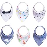 BABY BANDANA DROOL BIBS WITH SNAPS, Unisex 6-Pack Gift Set for Drooling and Teething, 100% Organic Cotton, Soft, Super Absorbent, Hypoallergenic - Baby Shower Gift Set by Wallabuny