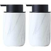 White Marble Soap Dispenser Set- Modern Ceramic Hand Soap Dispenser for Bathroom Liquid Soap for Farmhouse Kitchen Bathroom Decor 2 Pack