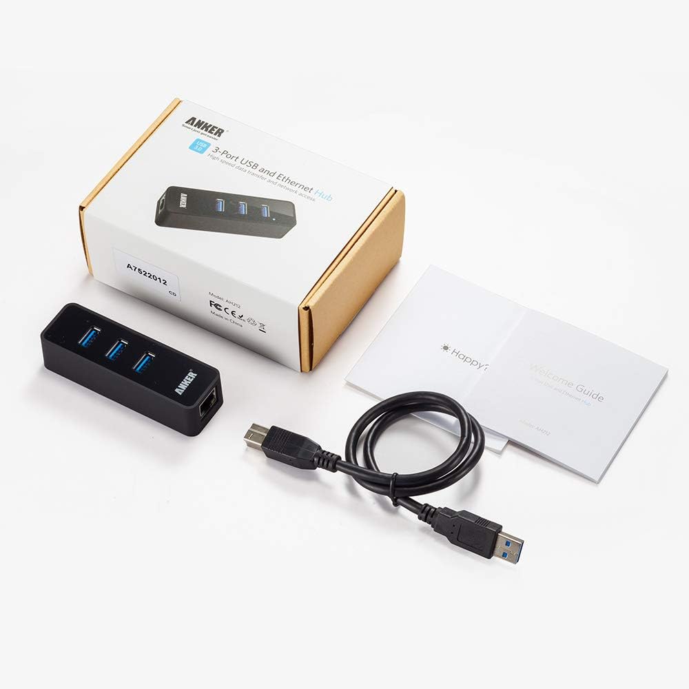 Anker 3-Port USB 3.0 HUB with 10/100/1000 Gigabit Ethernet Converter (3 USB 3.0 Ports, A RJ45 Gigabit Ethernet Port, Support Windows XP, Vista, Win7/8 (32/64 bit), Mac OS 10.6 and Above, Linux) Black: Computers & Accessories
