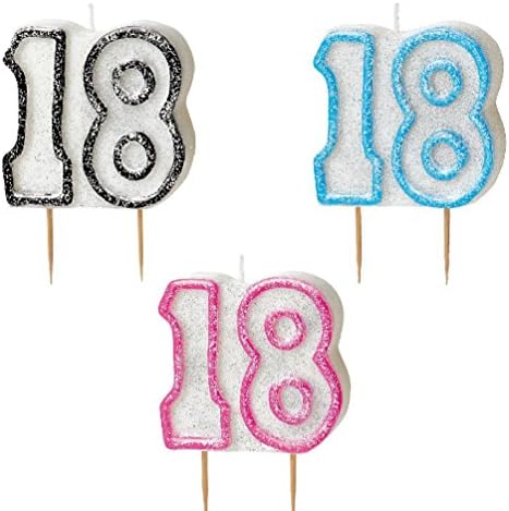Three pcs 3.5" Happy Birthday Pink Blue Black Glitz Party Moulded Cake Candle Candles