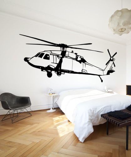 Black Hawk Helicopter Wall Decal Sticker. Military Home Decor. (Black Color) 29in Tall X 84in Wide. #OS_MB600s