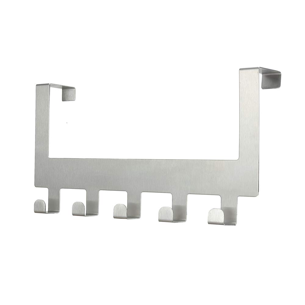 Ihomepark Over The Door Hook Hanger, Heavy Duty Organizer for Coat Clothes Towel Bag Robe - 5 Hooks Wall Mount Tool Holder for Home Rack Storage (Silver)