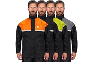 NOMAD USA Waterproof Motorcycle Rain Suit, 2-Piece Reflective Gear, Lightweight Riding Jacket & Pants, Protective Raincoat with Hoodie