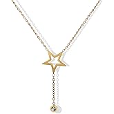 Zikichiky Hollow Star Lariat Necklace for Women Dainty Celestial Star Cubic Zirconia Y-shaped Pendant Necklaces 14K Gold Plated Chain Adjustable Trendy Jewelry Gift