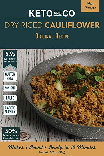 Original Recipe Dry Riced Cauliflower By Keto and Co | Low Carb, Gluten Free, Keto, Vegan Rice Alternative | Delicious, Easy and Fast | 5 Servings, Makes 1 Lb