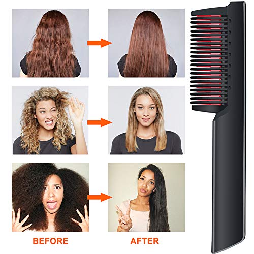 Hair Straightener Brush Ceramic Heating,Beard Straightener Comb,6 Temperature Control,Anti-Scald,Frizz-Free,30s Fast Heat Up, Auto Off,360 Swivel Cord, Portable Hair Straightening Comb,For Men & Women