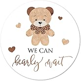 We Can Bearly Wait Stickers, 2 Inch Bear Baby Shower Party Sticker Labels, 40-Pack