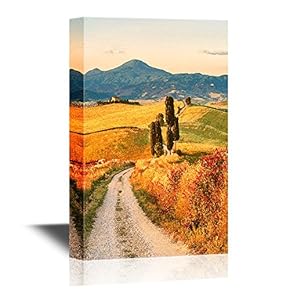Landscape Canvas Wall Art - Natural White Road in Tuscany, Italy - Gallery Wrap Modern Home Art | Ready to Hang - 12x18 inches