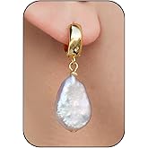 Freshwater Baroque Pearl Drop Dangle Earrings for Women, 14K Gold-plated Chunky Pearl Hoop Earring for Sensitive Ears, Big Hoop Huggie Drop Dangle Earring Hypoallergenic Trendy for Women Gifts