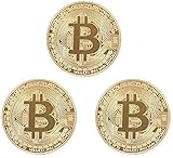Gold Bitcoin Coins By CryptoNow | 3PCs Triple Gold Bitcoins Set, Collectors Shiny Gift Token, Blockchain Coin, Collectible Collection Coin