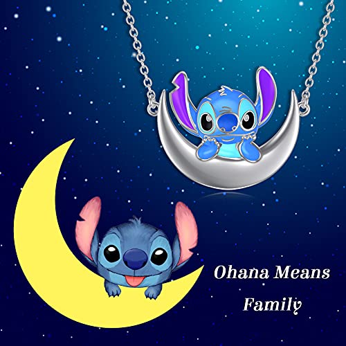 Stitch Moon Necklace 925 Sterling Silver Crescent Half Moon Pendant
