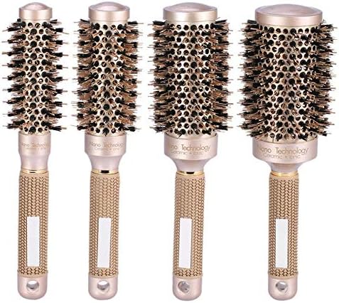 4 piece Set pcs Round Hair Comb Hairdressing Curling Hair Brushes Ceramic Iron Hair Comb Brush Curler Magic Comb Round Comb Hair Brushes