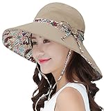 HindaWi Sun Hats for Women Sun Hat Wide Brim UV Protection Summer Beach Foldable Visor Khaki