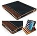 New S-Tech Black and Tan Apple iPad Air 9.7 Model Soft Leather Wallet Smart Cover with Sleep/Wake Feature Flip Case