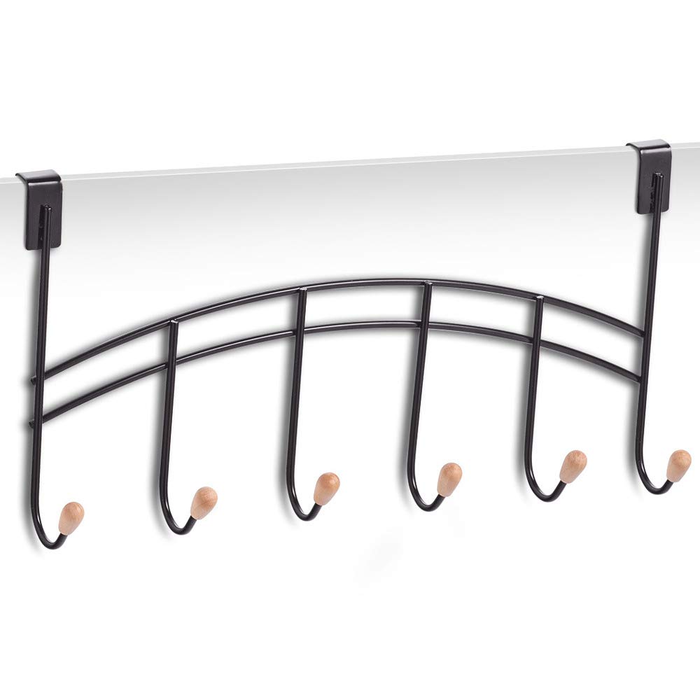 Zeller Door Hanger With 6 Hooks, Metal/Wood, Black
