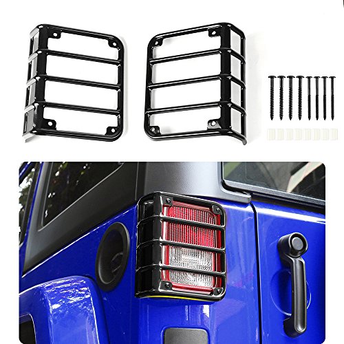 JeCar Jeep Tail Light cover Black Rear Euro Tail Light Guard Protector for 2007-2017 Jeep Wrangler JK & Unlimited