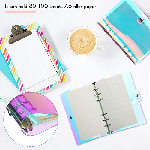 6 Pieces Rainbow Clear Notebook Binders 6Ring Planner Binder Soft PVC Binder Transparent A6