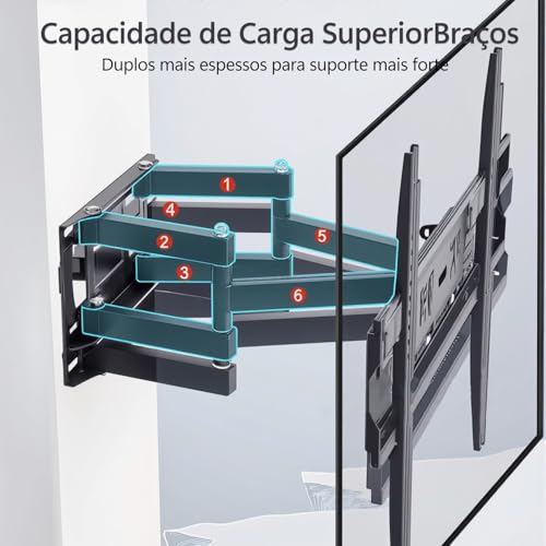 Suporte TV Articulado para 32 a 80 Polegadas | Suporte de TV com Inclinação e Rotação | Até 60kg | VESA 600x400mm | Suporte para TV de Parede Ajustável