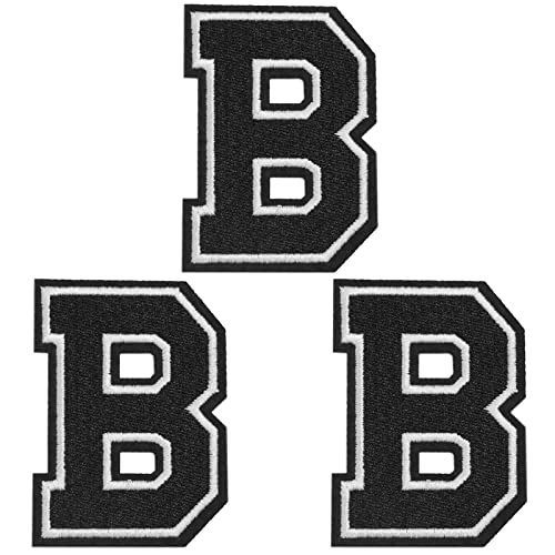 TACVEL 3 Pieces Iron on Letter Patch, Full Embroidery Letter Patch, Iron Alphabet Letter A-Z Iron on Sew on Patches for Clothes, Dress, Hat, Socks, Jeans, DIY Accessories, 3.14inch (Black, B)