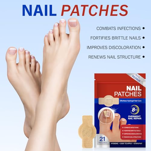Toenail Repair Patches, Night Care for Thickened, Yellowed or Damaged Nails, Adhesive Nail Patch, Daily Use, 21 Patches