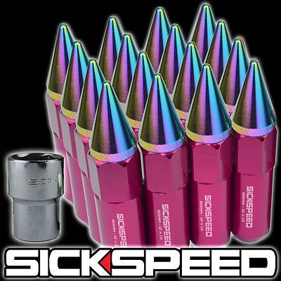 16 Spike Aluminum 60Mm Extended Locking Lug Nuts Wheels/Rim 12X1.5 Pink/Neo L16 for Geo Storm
