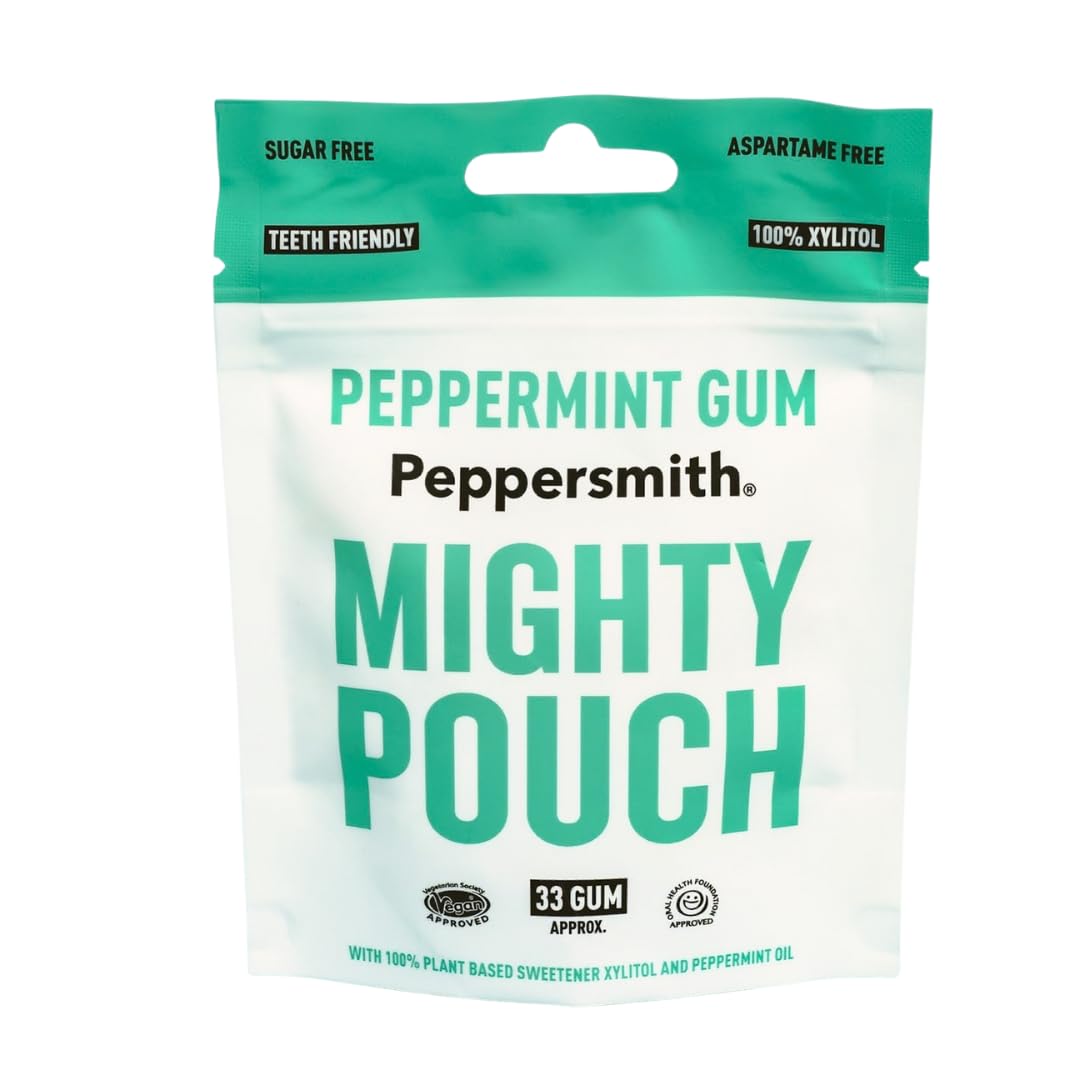 Peppersmith - British Peppermint Gum - Vegan Friendly - 100% Plant Based Xylitol - Natural Flavours - Freshens Breath - Sugar Free Gum - Benefits Oral Health - Mighty Box - 33 Pieces