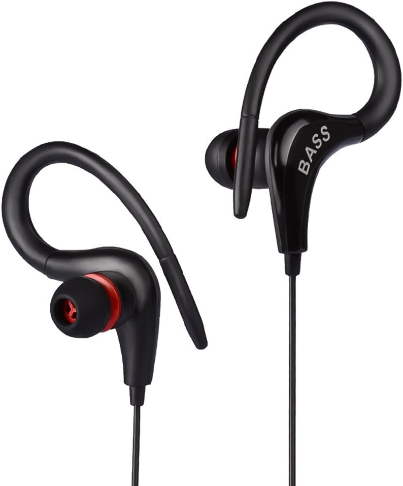 Rugum Black Wired In-Ear Earphones with Ear Hook Design for Sports, Sound,Heavy Bass,Light and Easy Carry,3.55mm Audio for Iphone,Android,for Jogging,Gym