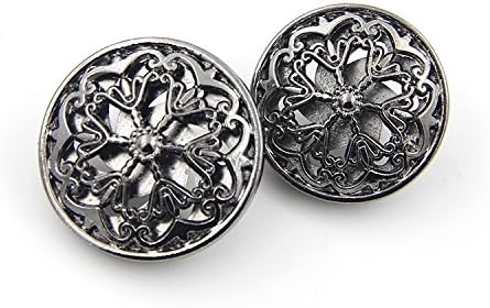 Flower Hollow Metal Shank Buttons for Fashion Men Women Coats (Gun Black/Silver/Gold/Tea Gold, Pack of 6)-Arts Crafts Sewing,Sizes Range from 12mm to 28mm(0.98 inches, Gun Black)