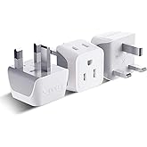 Ceptics 2 in 1 UK Adapters for Travel, Dual USA Input, Grounded, Pack of 3 | Type G Adapter for Travel, US to UK Plug Adapter with 2 USA Outlet, UK Travel Adapter, CE &amp; RoHS Certified for Hong Kong
