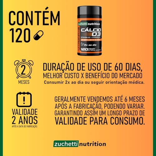 Calcio e vitamina d carbonato de calcio Vitamina K2 mk7 120 cápsulas Zuchetti nutrition