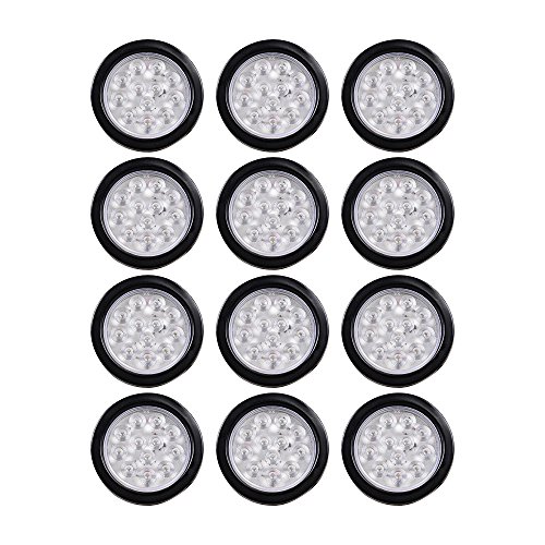 12 PCS 4 Inch Round 12 White LED Truck Trailer Back-up Reverse Tail Light for Truck Trailer RV