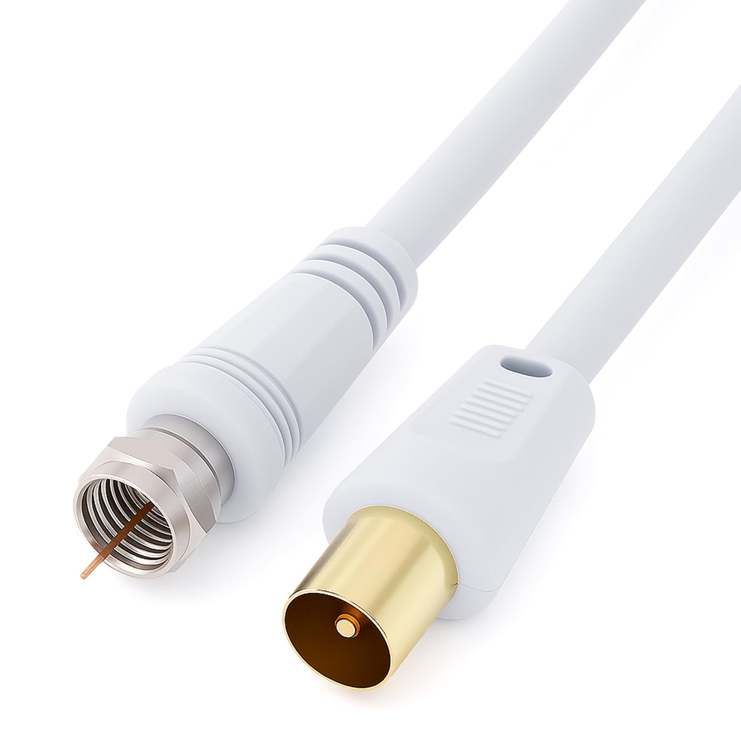 Keple Coaxial Aerial F Connector Male Plug to RF M-Male Cable for Satellite Sat Freesat Sky Virgin BT TV HDTV DVB DVD/Coax Ariel Freeview Lead Television Antenna Cord Broadband – 2 m White