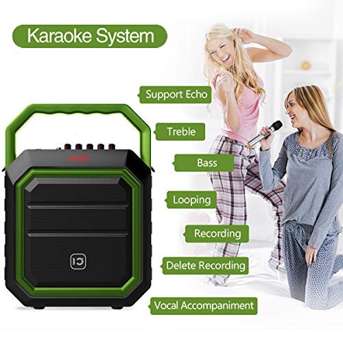 Portable PA System Karaoke Machine Microphone and Speaker System Wireless Bluetooth Microphone Microfono Kids Karaoke Block Rocker for Party Outdoor Live Performance Teaching Green 30W