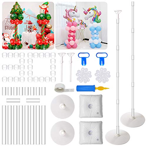 Balloon Column Kit,66 inch Height Balloon Stand Garland Decoration Set with Base,30Pcs Balloon Clips,Glue Point Stickers Manual Pump Balloon Knotter -For Birthday Family Parties Wedding DIY Event Supplies Decoration
