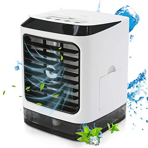 Baiwka Portable Air Conditioner Fan,USB Mini Air Cooler,Air Cooler Humidifier,3 in 1 Personal Space Cooler Air,Humidifier,Purifier,4 Speeds LED Night Light,Desktop Cooling Fan for Office/Bedroom