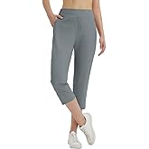 baleaf 20'' Women Capris with Pockets Stretch Golf Work Dress Cropped Pants Straight Leg High Waisted Pull On Summer