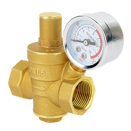 Pressure Reducing Valve 3/4 Adjustable Brass Water Regulator Valve Pressure Reducing with Gauge - Thumbnail 5