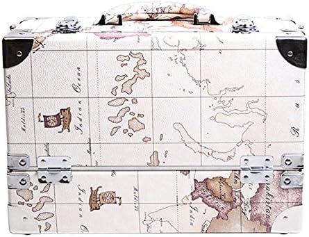 Bellus Cista Cosmetic Bag 3 Column DFF301 - 100%PU, Wood, Artificial Leather Makeup Bag (Beige World Map Print)