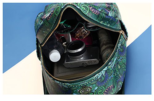 vismiintrend forest print pu leather green backpack handbag for women/girls