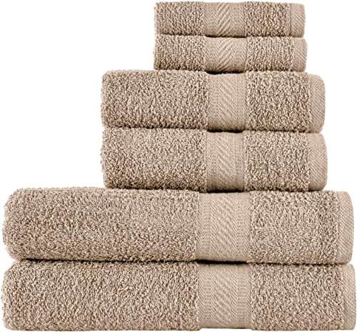 Sweet Needle Set of 6 Towels - 2 Bath Towels, 2 Hand Towels and 2 Washcloths Cotton Daily Use, Hotel Quality, Soft, Highly Absorbent, Quick Dry, Lightweight (Linen)