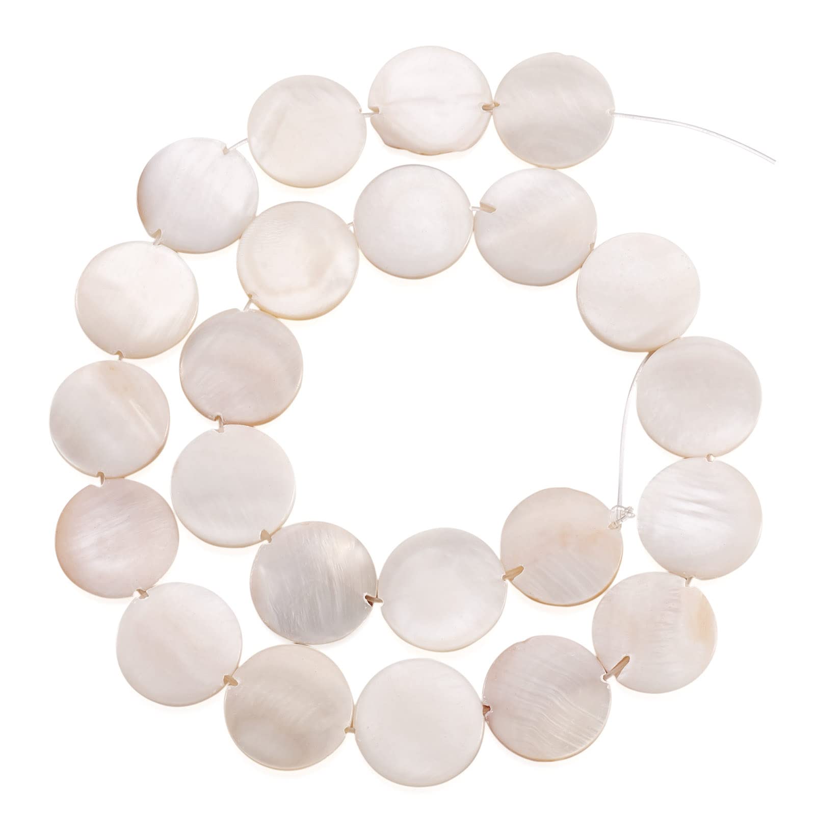 Cheriswelry 25pcs 14mm Flat Round Shell Beads Disc Coin Natural Mother of Pearl Shell Spacers Bead Charms for Jewellery Making, Creamy White, Undyed