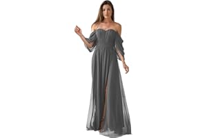 CHICBRIDAL Women's Formal Dresses Plus Size Black Bridesmaid Dresses Off The Shoulder Chiffon Wedding Guest Dresses with Slit