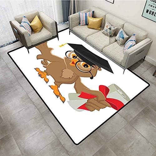 Rugs for Living Room Graduation Cute Owl with Cap and Diploma Finishing University Themed Humor Illustration Cocoa Black Carpet rakecarpets for Living Room 2'x8'