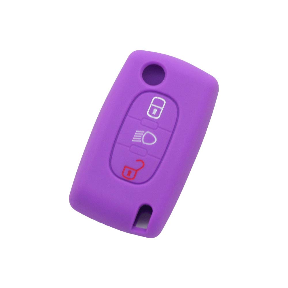 BROVACS Silicone Cover Protector Case Holder Skin Jacket Compatible with PEUGEOT CITROEN 3 Button Flip Remote Key Fob w/Light Symbol CV9305 Purple
