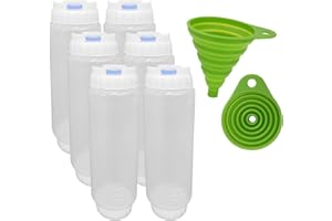 ROCKLAND GUARD FIFO Squeeze Bottle Refillable (6 Pack) Blue Dispenser for Thick Condiments, Tartar Sauces, Rellish and Dressing with Flexible Funnel (Blue)